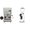 Profitec GO, brushed stainless steel + Eureka Helios 75, white