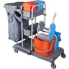 HUMED Servisný upratovací vozík 2x6L a 2x18L vedrá, 2 vaničky,plastovo-chrómová konštrukcia, žmýkací lis, 120L PVC nádoba