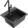 Mexen Milo, 1-komorový granitový drez 435x410x171 mm a drezová batéria Flora, čierna škvrnitá, 6505-76-670401-70-B