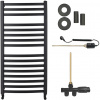 CERANO - Kúpeľňový radiátorový set Paolo - kombinované vykurovanie, termo tyč - bočné jednobodové pripojenie - 604W - čierna matná - 1090x550 mm
