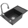 Mexen Elias granitový drez s 1 komorou, odkvapkávačom a kuchynskou batériou Savita, čierny s bodkami - 6511-76-672601-00