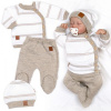 Baby Nellys Pletená sada pre bábätko s jemným prúžkom 3dielna lux béžová - biela Baby Nellys Veľ. 62