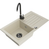 Mexen Pablo, granitový drez 752x436x161 mm, 1-komorový a čierna batéria Telma, béžová, 6510-69-670200-70