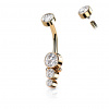 Oceľový piercing do pupku s trojitým zirkónom a vnútorným skrutkovaním Farba: Rosegold / číra