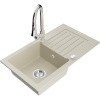 Mexen Pablo, 1-komorový granitový drez 752x436x161 mm a drezová batéria Elia, béžová, 6510-69-670101-00