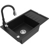 Mexen Elias žulový kuchynský drez 1-komorový s odkvapkávačom a kuchynskou batériou Savita, čierny - 6511-77-672601-70