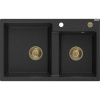 Mexen Tomas, granitový drez 800x500x190 mm, 2-komorový, čierna-strieborná metalíza so zlatým sifónom, 6516802000-73-G