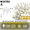 Viktória led svetelná záclona vonkajšia flash - 100led - 6m teplá biela / flash prebliknutie teplá biela - biely kábel