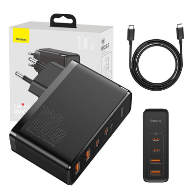 Rýchla cestovná nabíjačka Baseus GaN2 Pro 2x USB + 2x USB-C, 100 W, EÚ (čierna) CCGAN2P-L01
