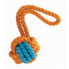 Kombinovaná Monty lopta prírodná guma a bavlna s pútkom HipHop ø 8,5 cm/ 29 cm, oranžovo/modrá