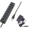 Renkforce 7 portů USB 3.0 hub možné spínať jednotlivo, so stavovými LED, s nabíjacím portom pre iPad čierna; RF-4821051