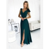 Numoco 405-4 ELENA Dlhé šaty s výstrihom a zaväzovaním na ramenách - zelené