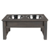 Clayre & Eef Misky pre zvieratá v šedom antik drevenom stojane - 40*22*18 cm / 2*500 ml - Clayre & Eef