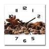 Sklenené hodiny štvorec Zrnká kávy škorica 30x30 cm