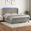 vidaXL Posteľ boxsping s matracom a LED bledosivá 160x200 cm zamat - Sivá - 177948-112096