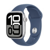Apple Watch Series 10 GPS + Cellular 42mm Silver Aluminium Case with Denim Sport Band - S/M MWX33QC/A