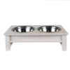 Clayre & Eef Misky pre zvieratá v bielom antik drevenom stojane - 40*22*12 cm / 2*500 ml - Clayre & Eef