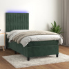 vidaXL Posteľný rám boxsping matrac a LED tmavozelený 90x190 cm zamat - Zelená - 177248-111418