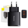 Baseus Kompaktná rýchlonabíjačka Baseus, 2xUSB, USB-C, PD, 3A, 30W (čierna)