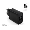 Nabíjacia súprava FIXED s výstupom 2xUSB s káblom USB/USB-C, 1 meter, 15W Smart Rapid Charge, čierna