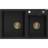 Mexen Tomas, granitový drez 800x500x190 mm, 2-komorový, čierna so zlatým sifónom, 6516802000-77-G