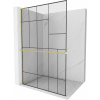 Mexen Kioto+ L, sprchová zástena Walk-In s poličkou a vešiakom 80 x 200 cm, 8mm číre sklo čierny vzor, zlatý matný profil, 800-080-123-55-78