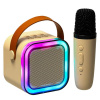 Karaoke set s mikrofonem + přenosný BLUETOOTH USB LED reproduktor, béžová (KX3379_1)