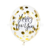 Balón priezračný 30 cm - HAPPY NEW YEAR - zlaté konfety, 3 ks