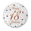 Balón fóliový biely 18 rokov - Happy Birthday - narodeniny - ružovozlatý nápis - 45 cm