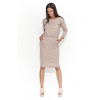 Dámske šaty s voľným strihom stredne dlhé capuccino - Hnedá - Numinou 38 Hnědá
