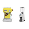 Ascaso Dream PID, Sun Yellow + Eureka Atom Specialty 75, white