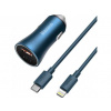 Baseus Golden Contactor Pro nabíjačka do auta, USB + USB-C, QC4.0+, PD, SCP, 40 W (modrá) + kábel USB-C na Lightning 1 m (