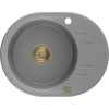 Mexen Kevin, granitový drez 586x458x190 mm, 1-komorový, šedá so zlatým sifónom, 6517581005-71-G
