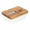 Homla Porcelánová maselnička s dreveným vrchnákom a nožom – biela
