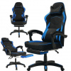 Herné čierno-modré látkové kreslo s opierkou nôh, KO48N