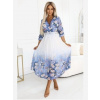 Numoco 605-1 Dámske vzdušné midi šaty s výstrihom do V a záhybmi – svetlo modré s divokými kvetinami