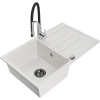 Mexen Bruno, 1-komorový granitový drez 795x495x200 mm a drezová batéria Aster, biela, 6513-20-73450-07-B