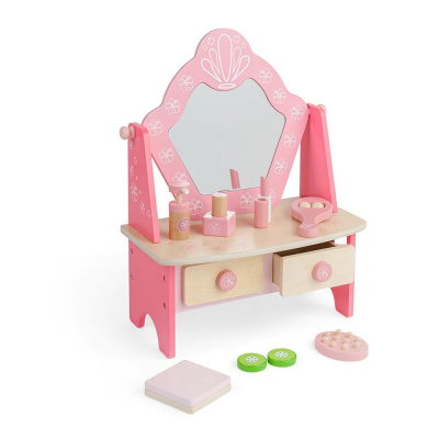 Bigjigs Toys Drevený kozmetický stolík ružový Bigjigs Toys