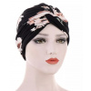 Turban na hlavu - čierny s kvetmi