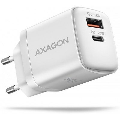 Axagon ACU-PQ20W, nabíjačka s USB-A a USB-C výstupom, PD3.0, QC4+, 20W, biela ACU-PQ20W