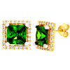 Zlaté napichovacie náušnice so zeleným krištáľom