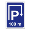 Značka parkovisko 100 m rovno vpravo a vpravo A2 rôzne vzdialenosti