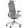 Kancelárska ergonomická stolička BESSEL s podhlavníkom — sieť, čierny plast, nosnosť 120 kg, modrá