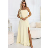 Numoco ELARA korzetové dlhé šaty s rázporkom a viazaním na chrbte maslovo žltej M