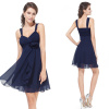 Šifonové tmavě modré koktejlové šaty