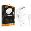 Rýchla nabíjačka ALIGATOR, PD 40W, 2xUSB-C, USB-C/Lightning kábel, biela