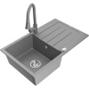 Mexen Bruno, 1-komorový granitový drez 795x495x200 mm a drezová batéria Elia, šedá, 6513-71-670101-71