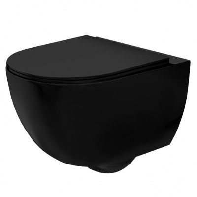 Závesná WC misa Rea Carlo Mini Rimless Flat čierna matná REA-C8489