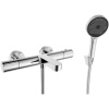 KIELLE Oudee termostatická vaňová batéria nástenná, ručná sprcha 3jet priemer 130 mm, sprchový držiak a sprchová hadica 150 cm, chróm/čierna, 10302SNT20