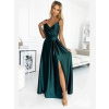 Numoco 299-9 CHIARA elegantné saténové maxi šaty na ramienka - zelené